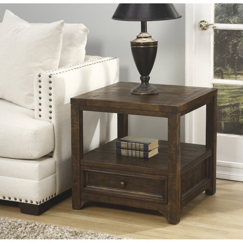 Solid Wood End popular Table with Storage Espresso Brown